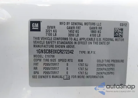 2012 Chevrolet Tahoe Lt from USA, damaged, VIN 1GNSCBE0XCR272342